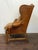 Embossed Cognac Leather Wing Back Chair by Davis and Shaw For Sale - Image 4 of 17