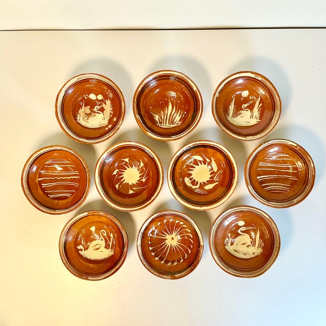 1950s Vintage Mexican Southwestern Folk Art Tlaquepaque Pottery Serving Bowls - Set of 10 For Sale - Image 4 of 12