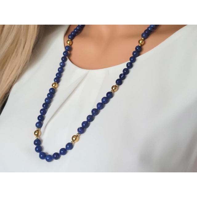 Vintage 30-Inch Sodalite and 14k Gold Beaded Necklace, Circa 1970s For Sale In Cleveland - Image 6 of 7