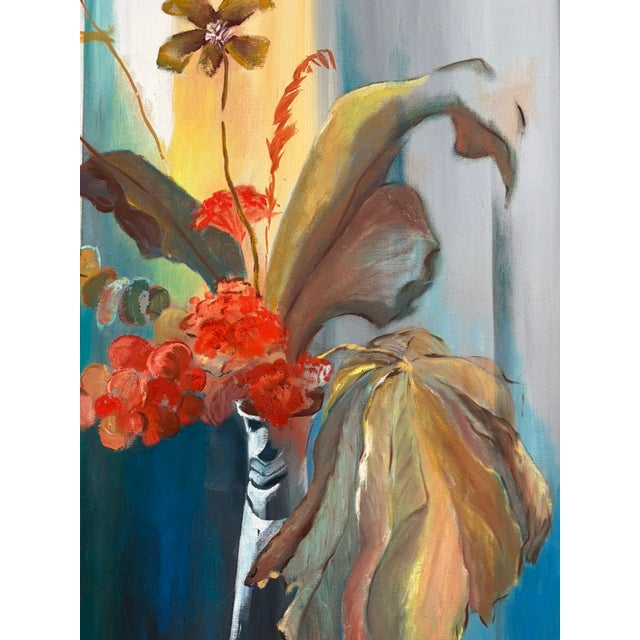 Dark Pink Vintage Mid-Century Floral Still Life Painting by Pete Hadley – Framed For Sale - Image 8 of 13