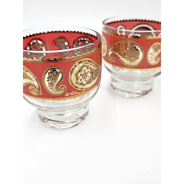 Superb Culver Red Paisley 22k Gold Glassware Set of 6 Mid Century 1960s For Sale - Image 10 of 10
