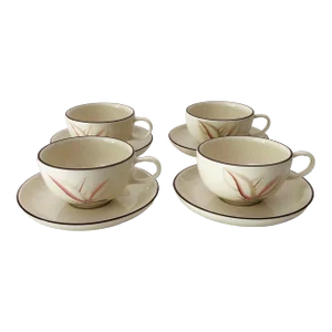 Vintage MCM Winfield California Hand Crafted China "Dragon Flower" Teacups & Saucers S/4