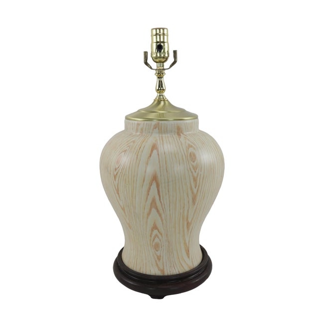 Ceramic Vintage Hand-Painted Wood-Grain Ceramic Jar-Shaped Table Lamp For Sale - Image 7 of 7