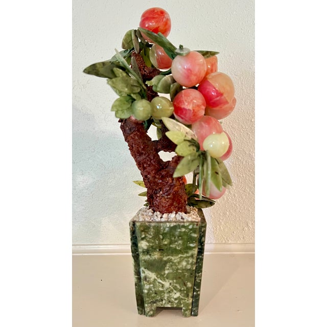 Mid 20th Century Vintage Jade Gemstone Bonsai Peach Tree