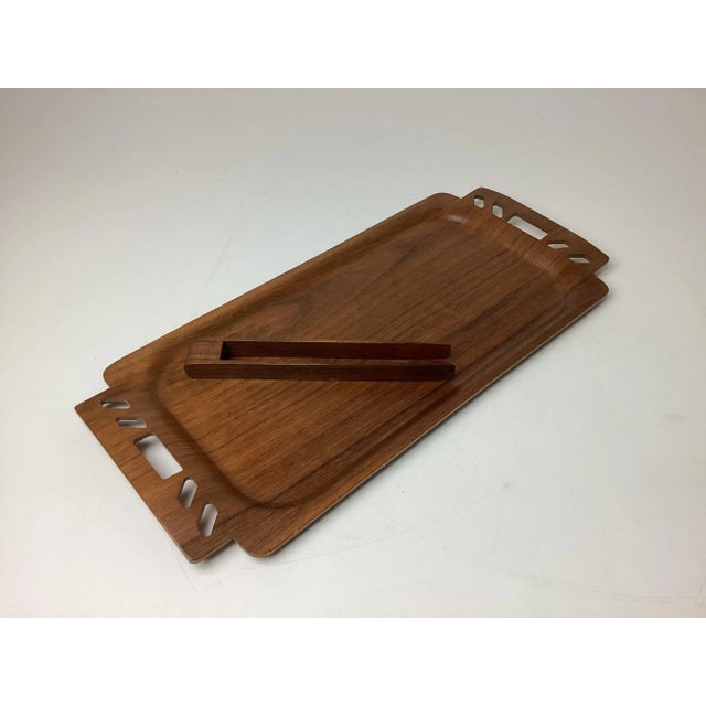 Wood Mid Century Modern Bentwood Tray and Tongs With Cut Out Handles by Overton Original For Sale - Image 7 of 7