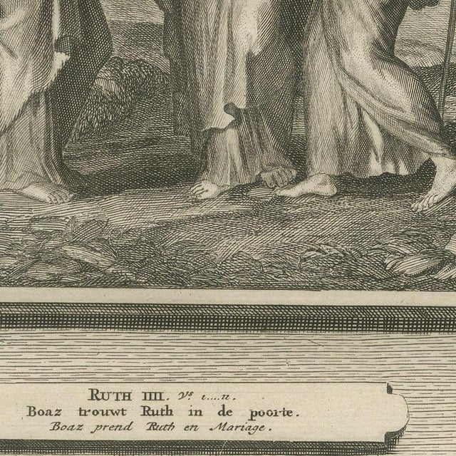 Pieter Mortier, Ruth and Naomi and Boaz Takes Ruth as His Wife, 1700, Engraving For Sale - Image 6 of 12