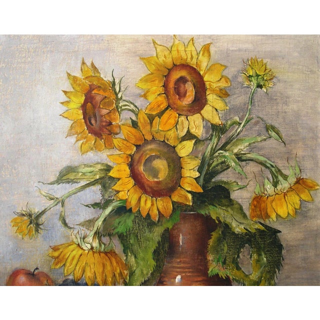 Bernhard Templin, Autumn Still Life with Sunflowers, 1920s, Tempera Painting on Canvas, Framed For Sale - Image 4 of 14