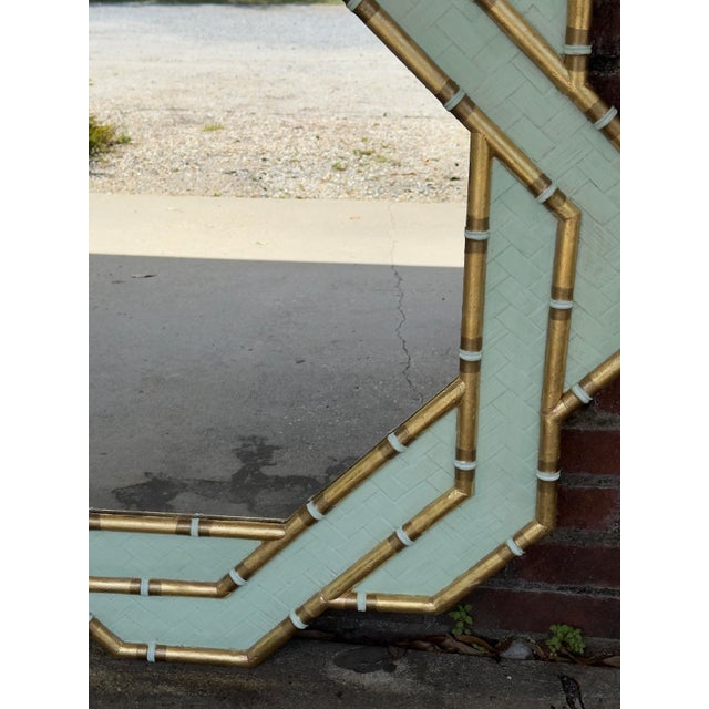Wood 1980s Palm Beach Regency Octagonal Parcel Gilt Newly Painted Pistachio Green Faux Bamboo Wall Mirror For Sale - Image 7 of 12