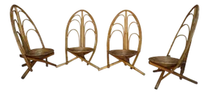 Rattan and Wood Lounge Chairs, 1960s, Set of 4