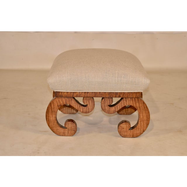American 19th Century American Tiger Maple Upholstered Stool For Sale - Image 3 of 7