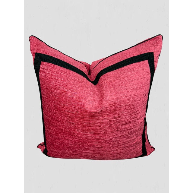 Contemporary Fuchsia and Black Tape, Cord Custom Pillow Pair For Sale - Image 3 of 9