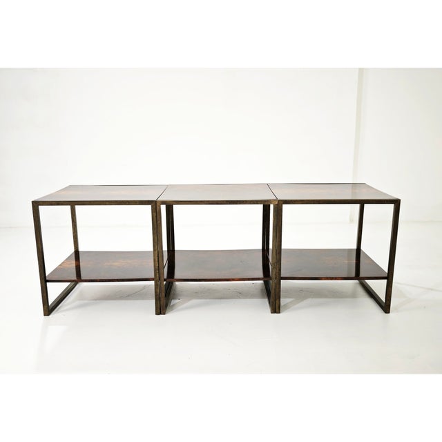 Mid-Century Modern Brass and Wood Coffee Tables, Italy, 1970s, Set of 3 For Sale - Image 6 of 14