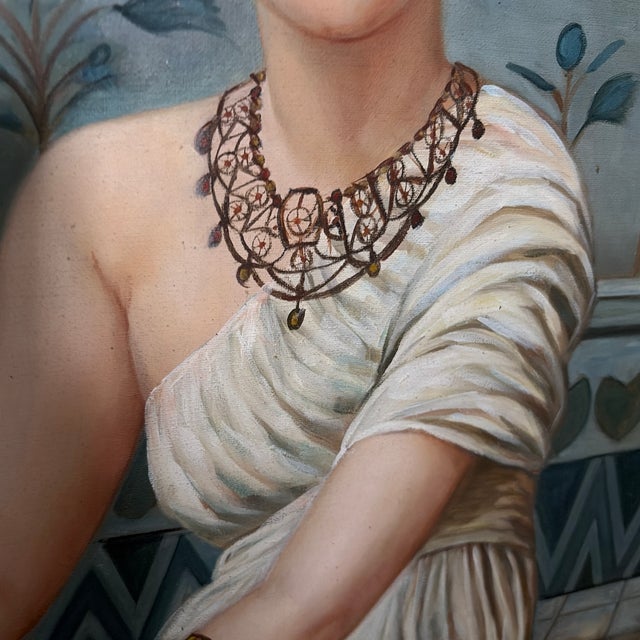 1960s 1960s Grand Scale Orientalist Seated Egyptian Woman Painting in Ornate Baroque Gilt Frame For Sale - Image 5 of 12