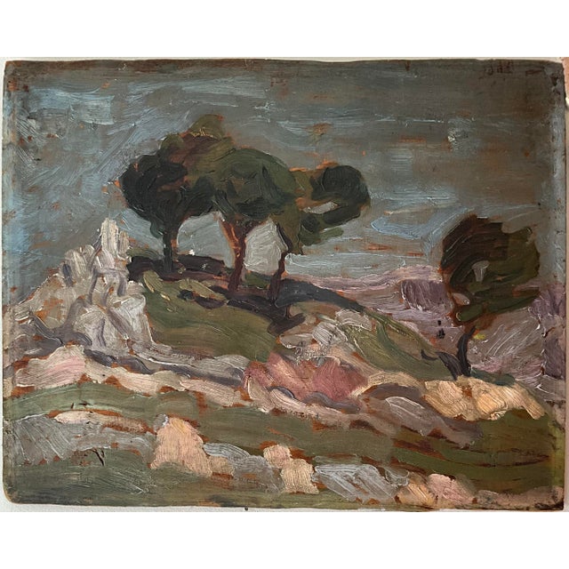 Blue Landscape Composition, 1940s, Oil Painting on Wood Panel For Sale - Image 8 of 8