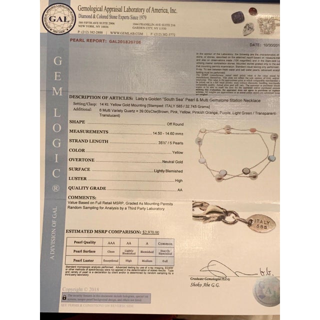 2010s South Sea Gold Pearl Quartz Necklace 14 Karat Gold Certified For Sale - Image 5 of 5