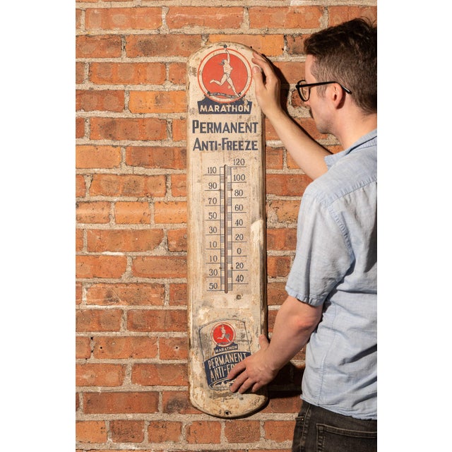 c. 1940s/1950s; The Ohio Oil Co. - Findlay, OH Lithographed metal advertising thermometer for Marathon Permanent Anti-...