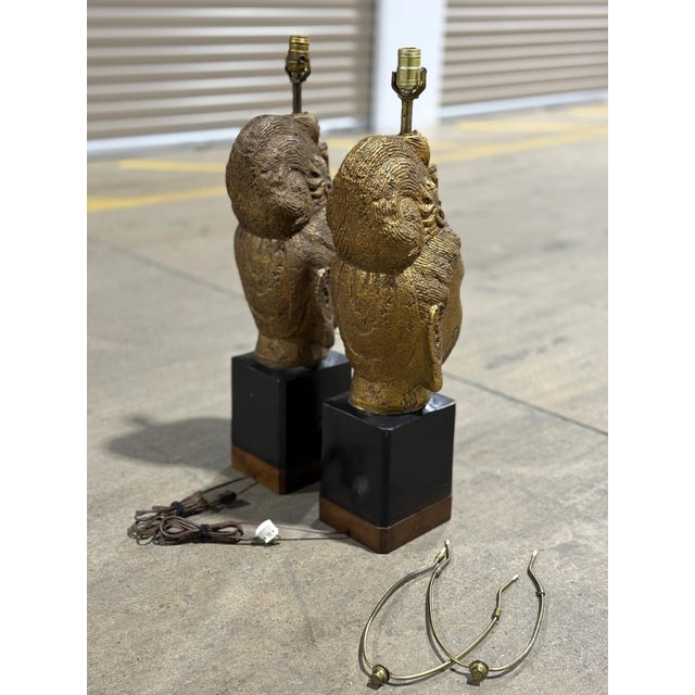 1960s James Mont Style Buddha Head Lamps - a Pair For Sale - Image 9 of 18