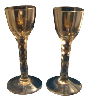 1800s Georgian Anglo Irish Cut Stem Crystal Sherry Wine Glasses - a Pair