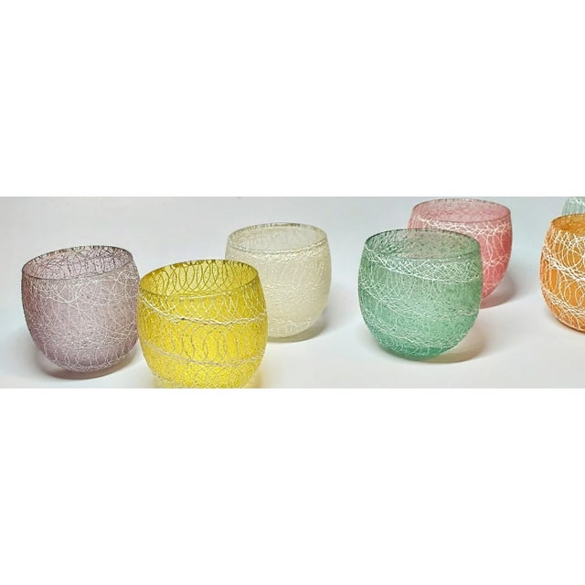 Pastel Mid-Century Spaghetti Lowball Glasses- Set of 6 For Sale - Image 11 of 12