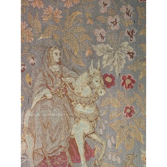 Vintage Medieval Revival Figural Woven Tapestry in Ornate Gilt Frame For Sale - Image 9 of 13