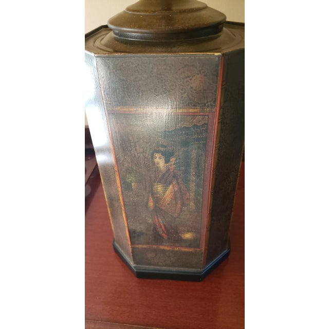 Vintage 1970s Chapman Attributed Large Asian Tea Caddy 3-Way Table Lamp For Sale - Image 9 of 11