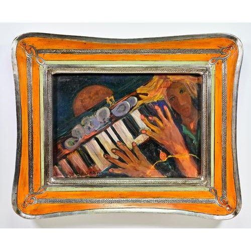 Sirio Pellegrini, The Pianist, Oil on Cardboard Painting, Framed For Sale - Image 4 of 4