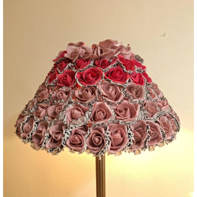 Metal German Art Deco Floor Lamp with Patinated Brass Base and Handmade Flower Shade, 1930s For Sale - Image 7 of 13