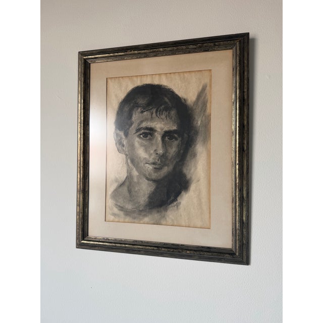 Vintage Expressive Male Portrait Oil Pastel on Paper, Framed Under Glass For Sale - Image 4 of 12
