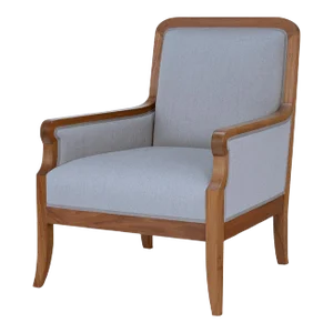 Icy Gray Calvin Upholstered Natual Walnut Elsie Lounge Chair From the Madeline Stuart Collection