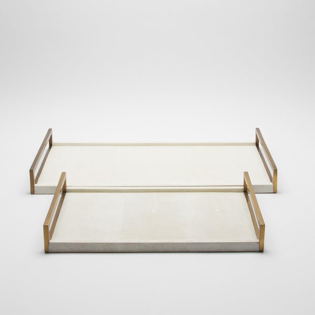 Cream Rectangular Tray in Natural Cream Shagreen With Bronze Patina Brass by R&y Augousti For Sale - Image 8 of 11