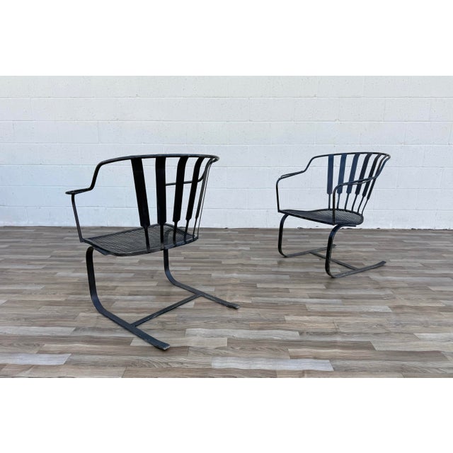 Pair of Vintage Mid-Century Modern Wrought Iron Patio Bouncer Lounge Chairs | Russell Woodard Style For Sale - Image 12 of 18