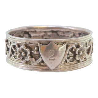 Silver Napkin Ring with Raised Floral Motifs and Monogram Card For Sale