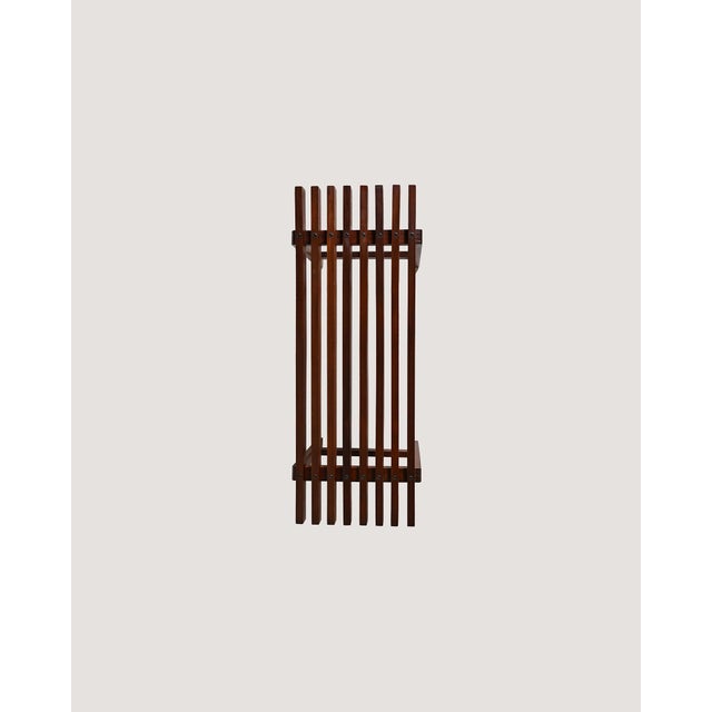 Brown Vintage Dark Wood Slatted Bench, 1970s For Sale - Image 8 of 9
