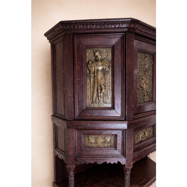 Gothic Late 19th Century Gothic Revival Oak Cabinet With Repoussé Medieval Figural Panels For Sale - Image 3 of 7