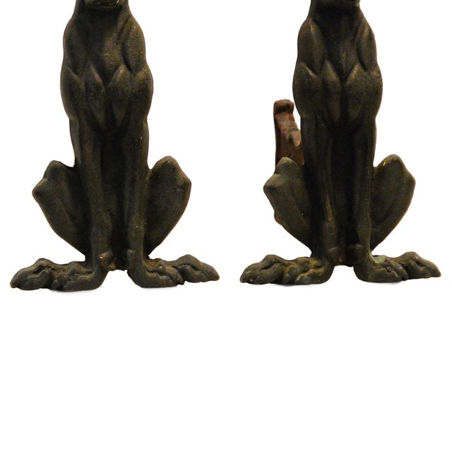 Art Deco Art Deco Greyhound Cast Iron Andirons – Authentic 1930s Streamline Pair For Sale - Image 3 of 6