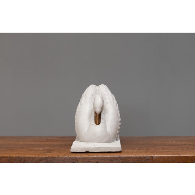 Art Deco Swan Sculpture in Paint & Plaster, 1950s For Sale - Image 3 of 10