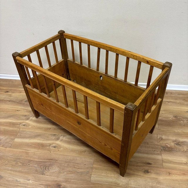 Wood Antique Farmhouse Softwood Baby Bed, 1900s For Sale - Image 7 of 10