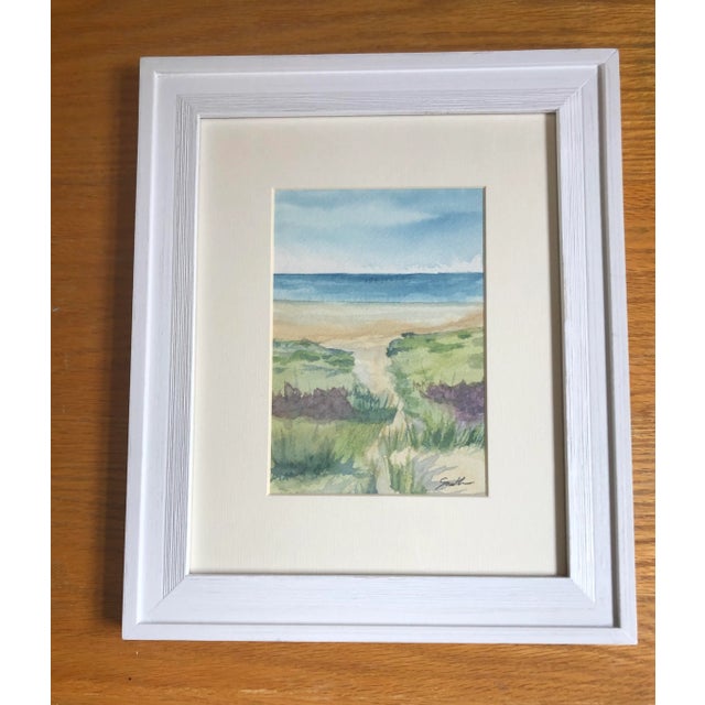 “Path to the Beach” Signed Original Framed Watercolor Seascape by Nancy Smith For Sale - Image 4 of 4