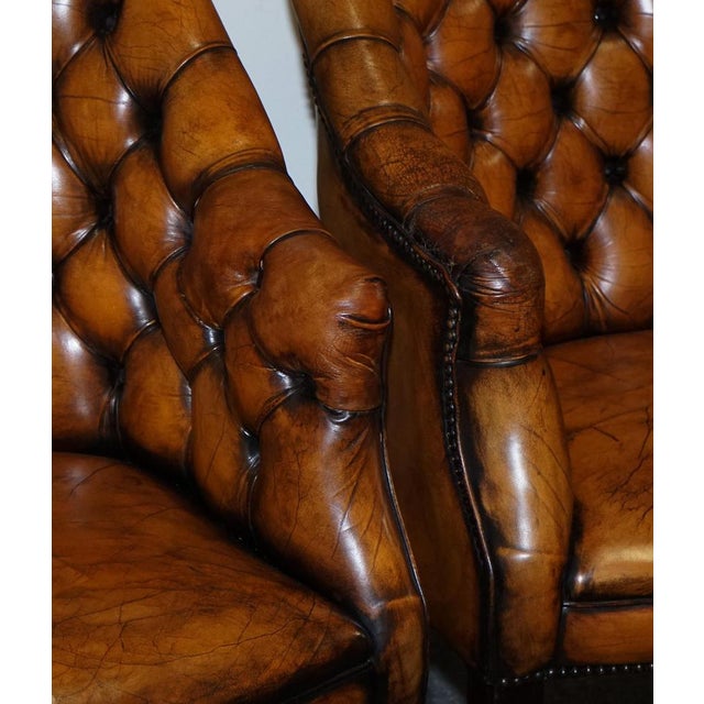 Vintage English Chesterfield Chairs in Hand Dyed Leather, Set of 4 For Sale - Image 11 of 18
