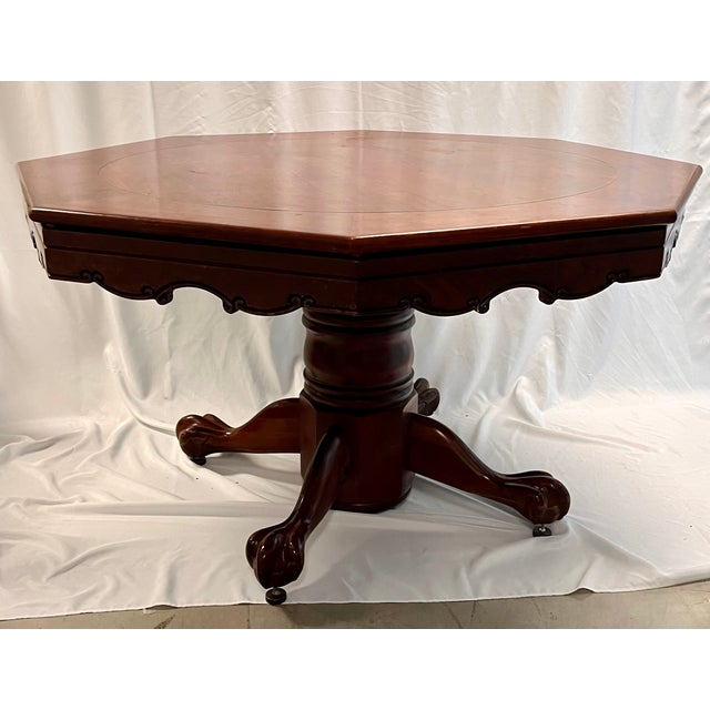 Green Vintage 1970s Mikhail Darafeev Pedestal Dining/Poker Table With Six Leather Swivel Chairs For Sale - Image 8 of 18