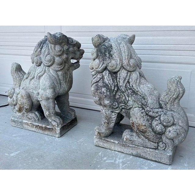 Beige Rare Late 19th Century Meiji Era Japanese Granite Komainu Guardian Lions Hand Carved Stone Foo Dogs / Shishi Pair (C. 1890) For Sale - Image 8 of 18