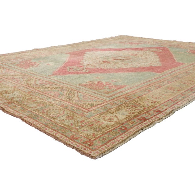 53889 Vintage Turkish Oushak Rug, 06'03 x 09'08. Emerging from the Western expanse of Oushak in Turkey, Turkish Oushak...