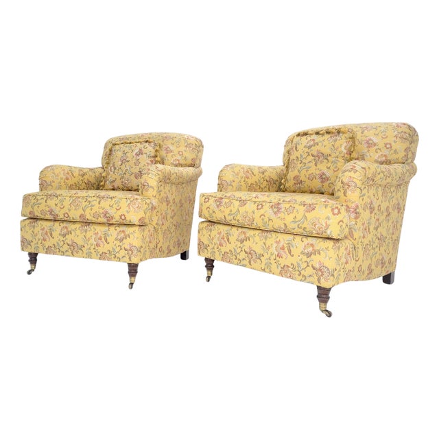 Pair of Gold & Pink Floral Silk Like Upholstery Kravet Lounge Chairs MINT For Sale