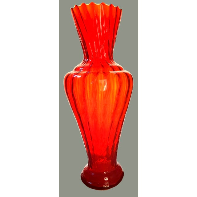 Vintage Mid-Century Modern Italian Red Opaline Ruffled Top Art Glass Vase For Sale - Image 6 of 10