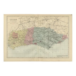 Antique Sussex Map by Edward Weller, 1885 For Sale