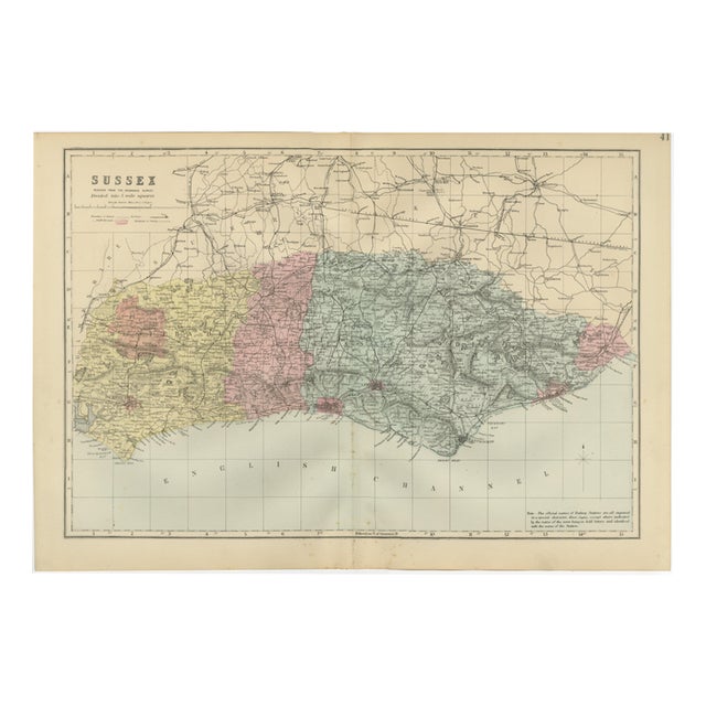 Antique Sussex Map by Edward Weller, 1885 For Sale