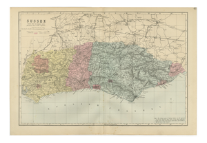 Antique Sussex Map by Edward Weller, 1885