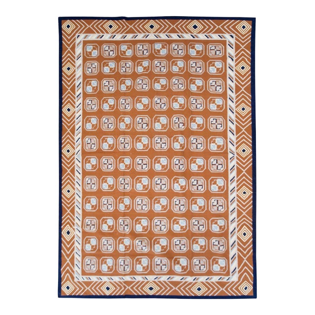 Galerie Shabab Collection Mid-20th Century Handmade Indian Dhurrie Large Room Size Carpet in Terracotta For Sale