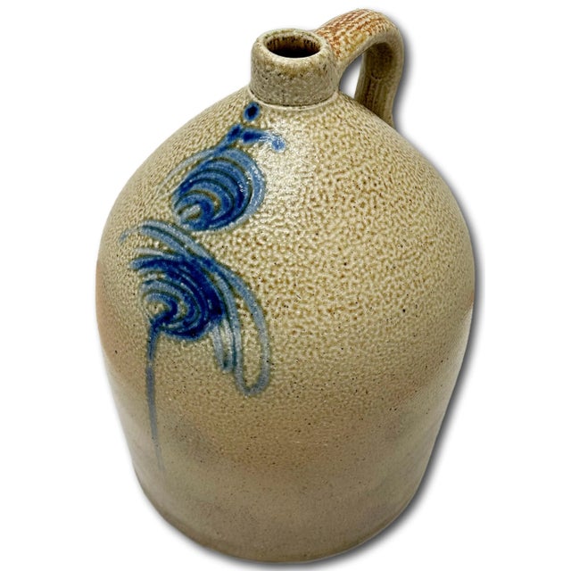 Blue Great Looking Giant 5 Gallon Size Antique American Blue "Stinger" Decorated Stoneware Jug - Circa Late 19th Century For Sale - Image 8 of 12