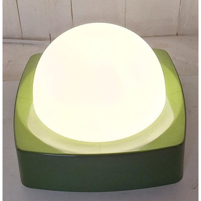 Vintage Ceiling Lamp with Green Plastic Housing and White Opal Glass Shade, 1970s For Sale - Image 3 of 8